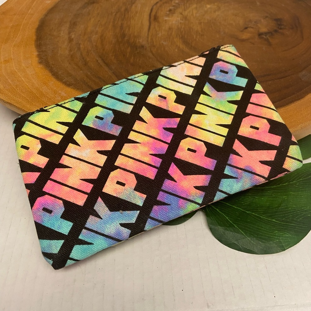 Pink Rainbow Water Color Canvas Make Up Pouch